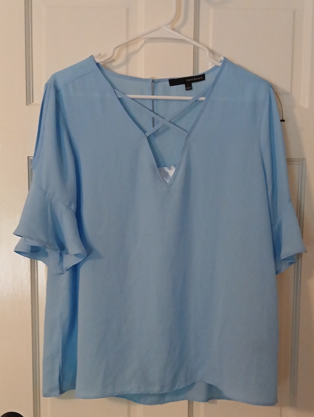 Harve Benard Light Blue Crisscross V-Neck Blouse